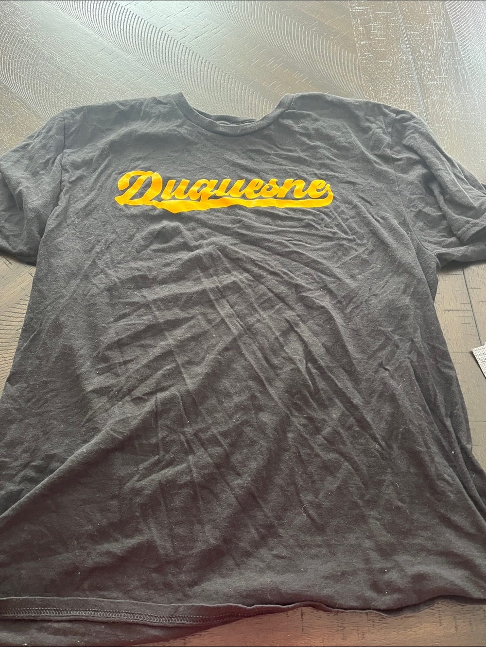 Black Short-Sleeve Tee with Yellow Script Logo